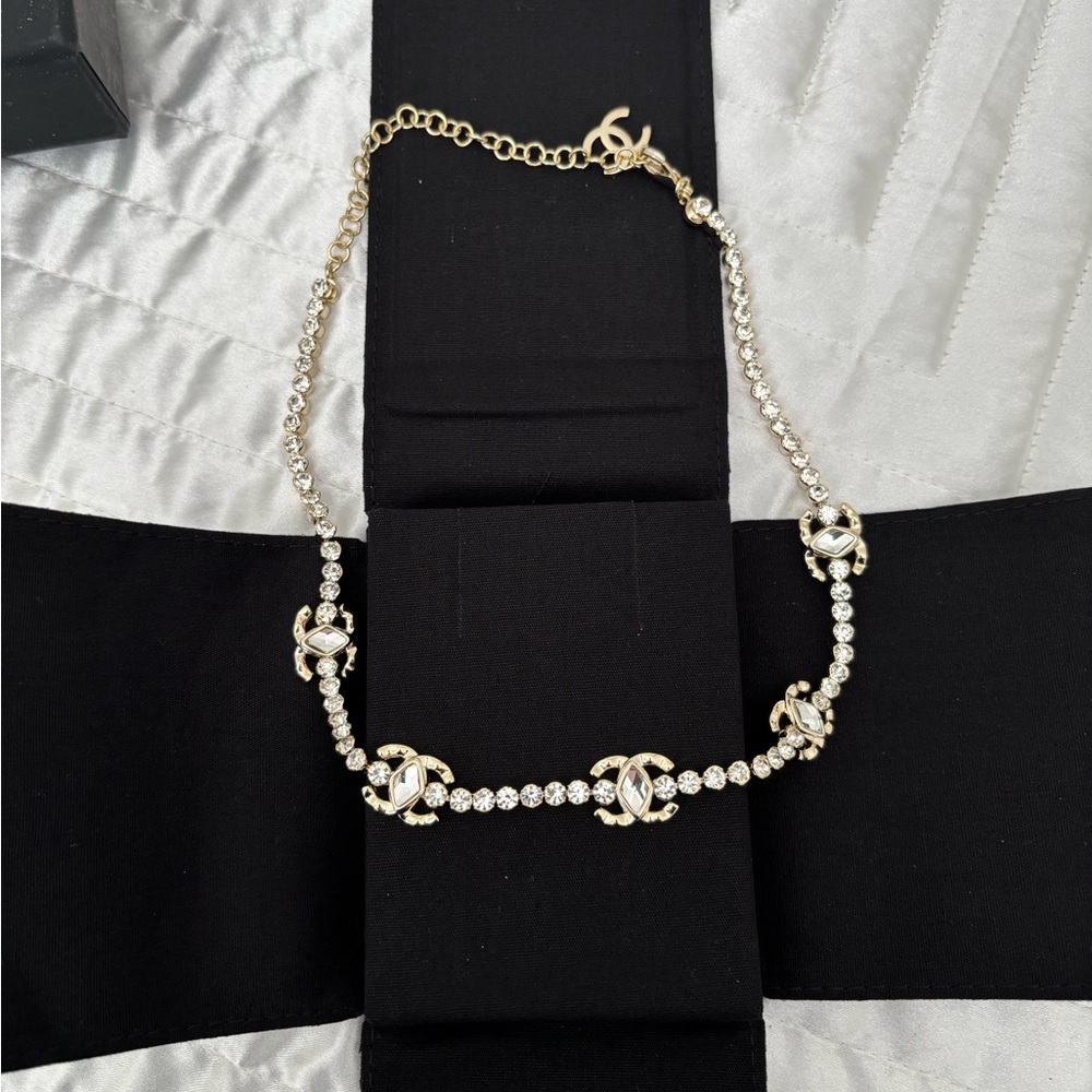 CHANEL Gold and Silver Crystal Necklace authentic